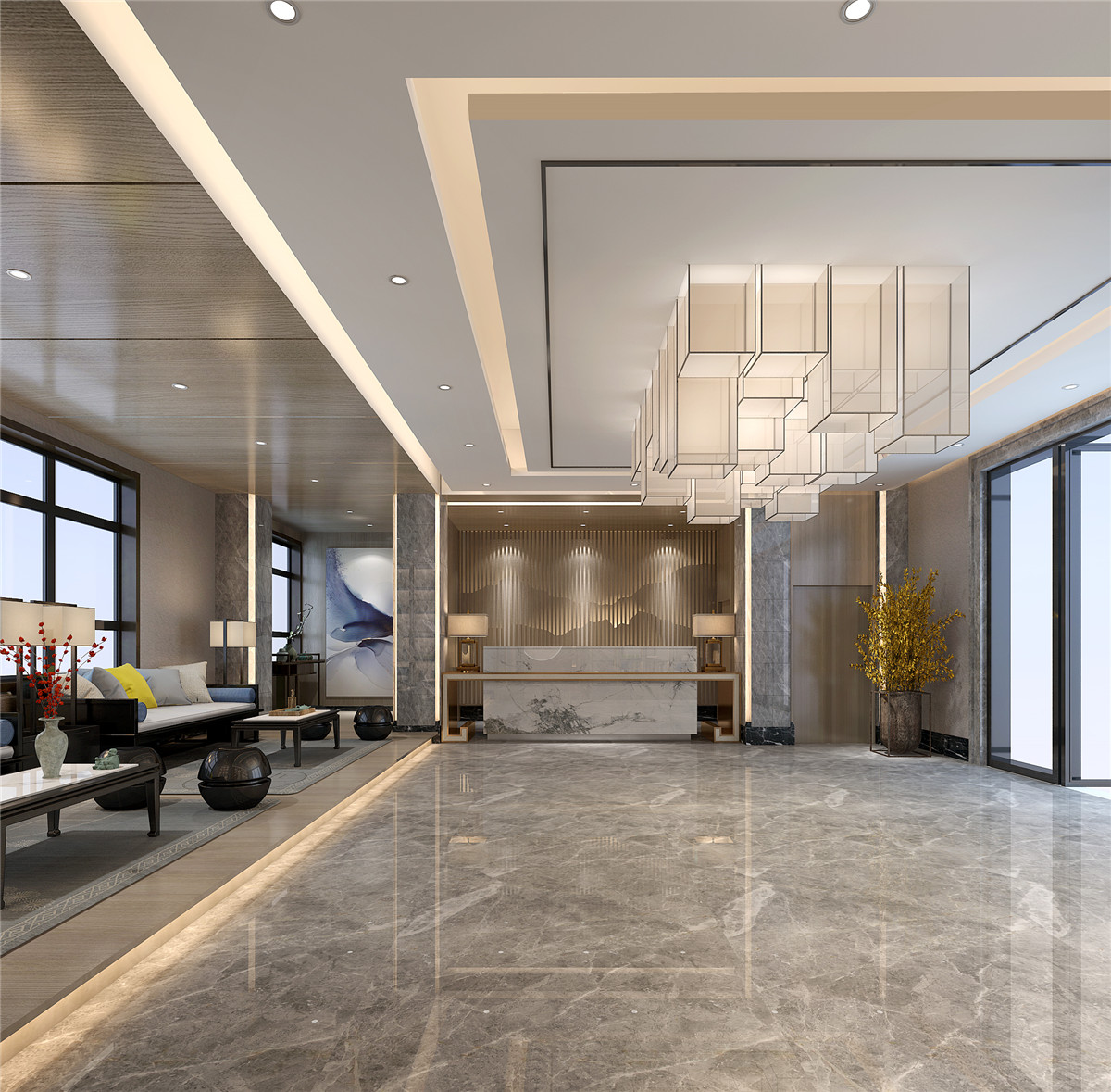 新乡实新宾馆设计-新中式招待宾馆装修效果图