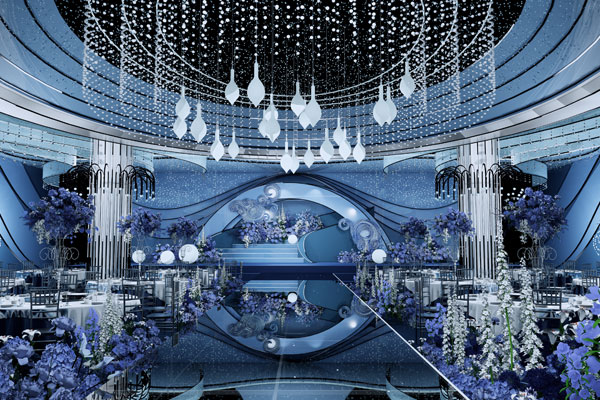 蓝色星空主题婚礼堂装修设计
