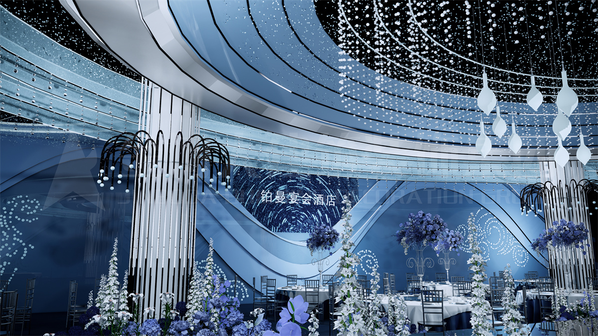 河南婚礼堂设计-蓝色星空主题婚礼堂装修设计效果图